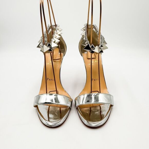 Christian Louboutin Planetava 100 Spike Silver Patent Leather EU 37 US 7 - Picture 2 of 11